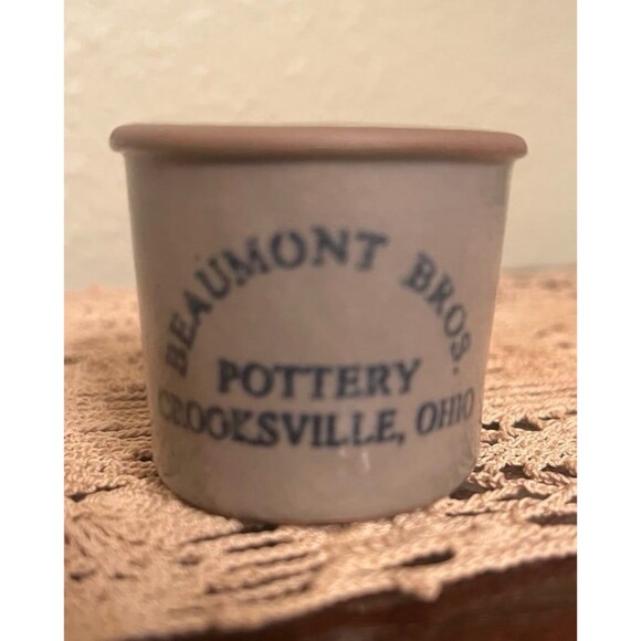 Tiny Vintage Beaumont Bros Advertising Crock Toothpick Holder - Picture 1 of 4